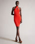 MIRELLE-Dresses-Steal the show in MIRELLE. This mini dress is great option for dressing up or down. In a flattering stretch fabric with a halter neck design, this piece works great with a pair of chunky heels and a mini bag. Mini dress Bodycon Halter neck Ribbed Neck button fastening Super stretchy fabric Our model is 5'9" / 1.75cm and wears a Ted size 1- Ted Baker Romania